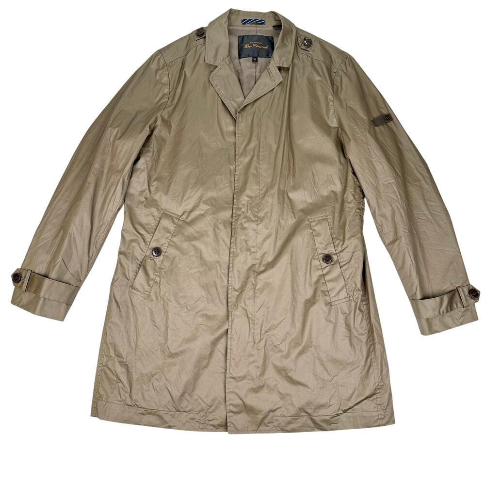Ben Sherman Cobblestone Tan Waxed Cotton Trench Rain Coat XL Lightweight Classic